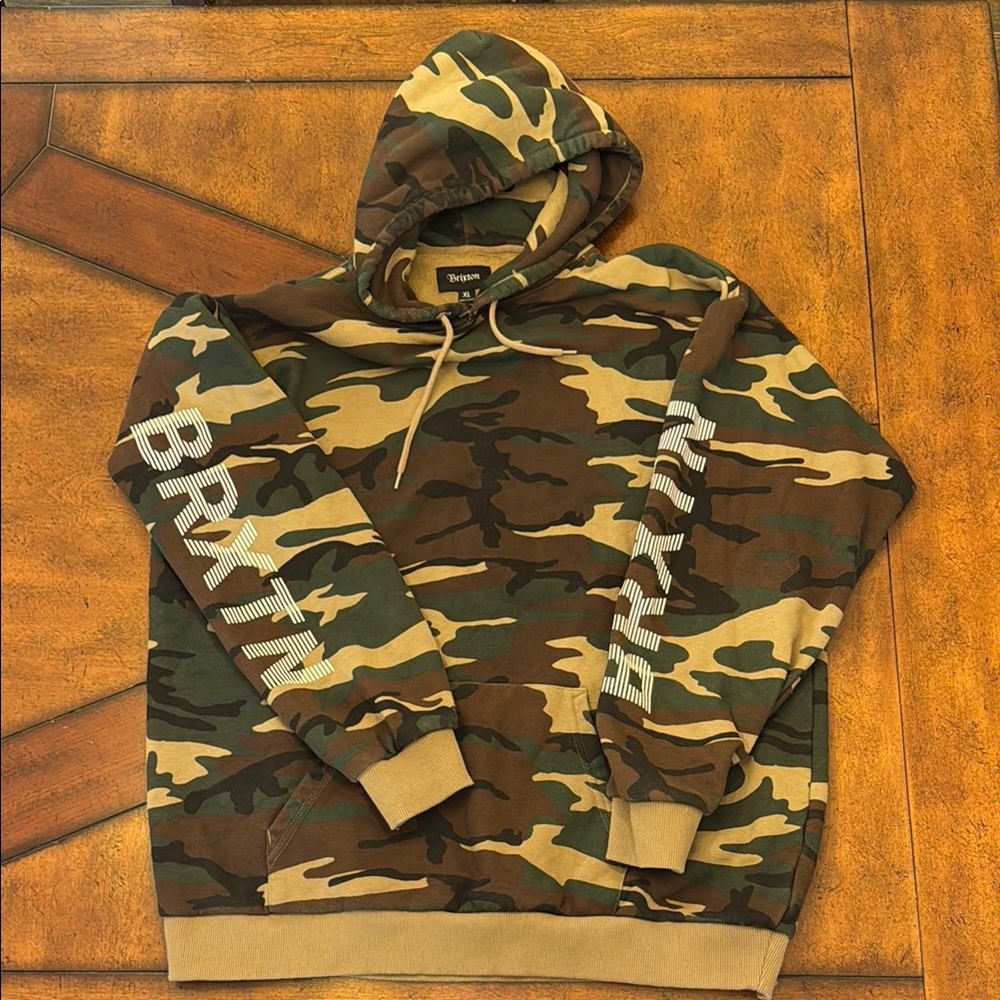 Brixton Green and Brown Hoodie Camouflage Sweatshirt